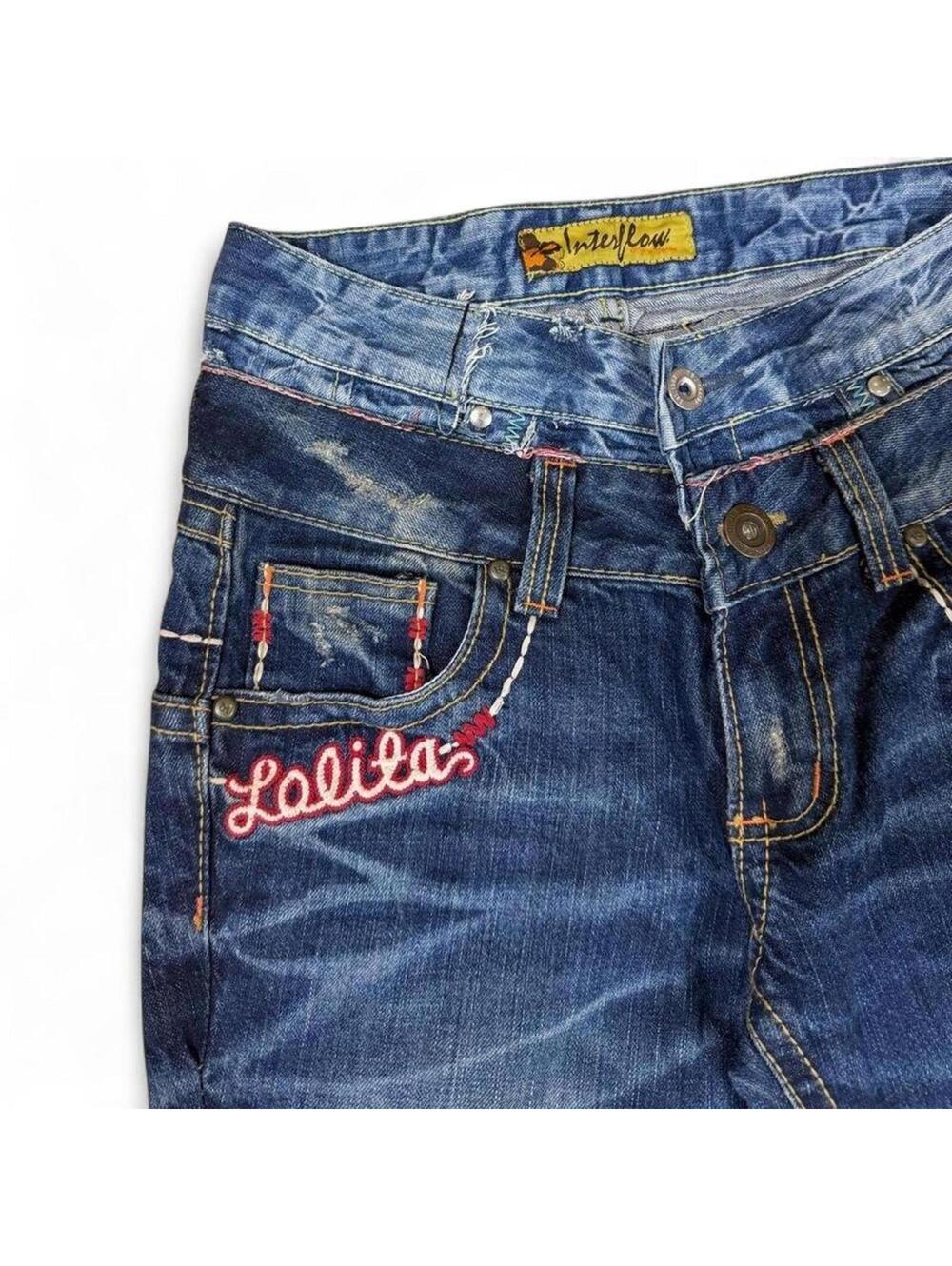 VINTAGE LOLITA DOUBLE WAIST REWORKED FLARED BOOTCUT DENIM - Picture 8 of 8
